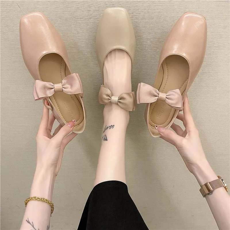 

All-Match Shoes Woman Flats Square Toe Casual Female Sneakers Bow-Knot Shallow Mouth Modis Slip-on Dress Butterfly Comfortable 2