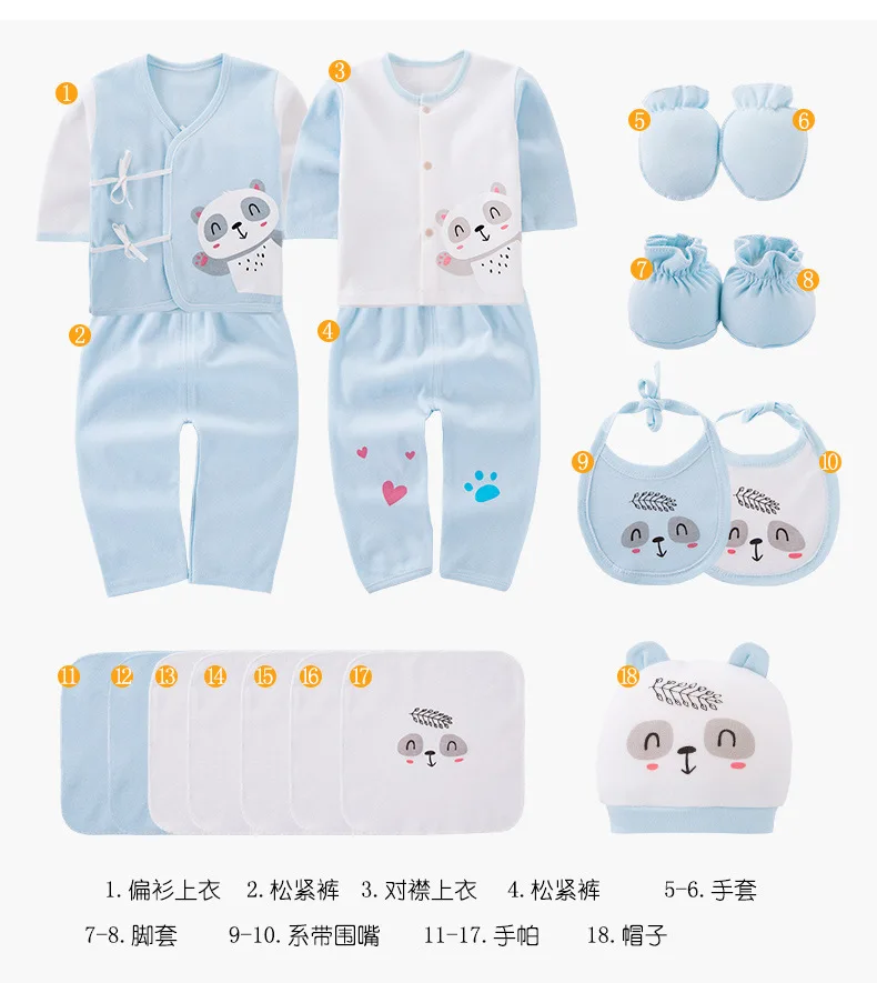 

18pcs 100% Cotton Newborn baby clothes spring newborn supplies gift box infant clothing blue pink for boy girl baby 0-3 months