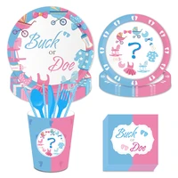 gender reveal pink blue dinner plates buck or doe party decoration baby shower disposable tableware sets kids party favors