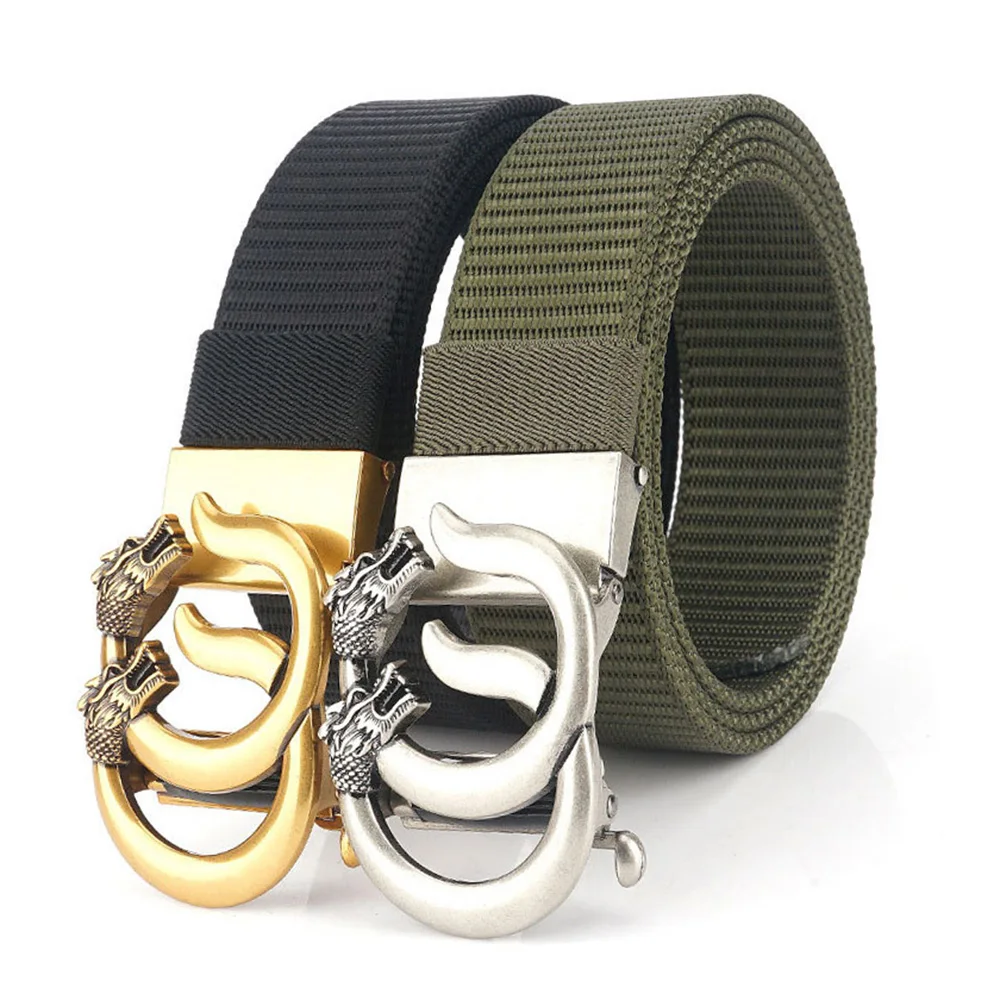 

CANTIK Unique Dragon & CC Hook Gold Colour Automatic Buckle Metal Quality Black Nylon & Canvas Belts Men Accessories CBCA262