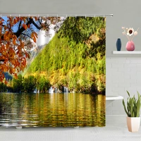 natural landscape shower curtain set forest trees lake mountain park autumn scenery bathtub decoration screen washable with hook