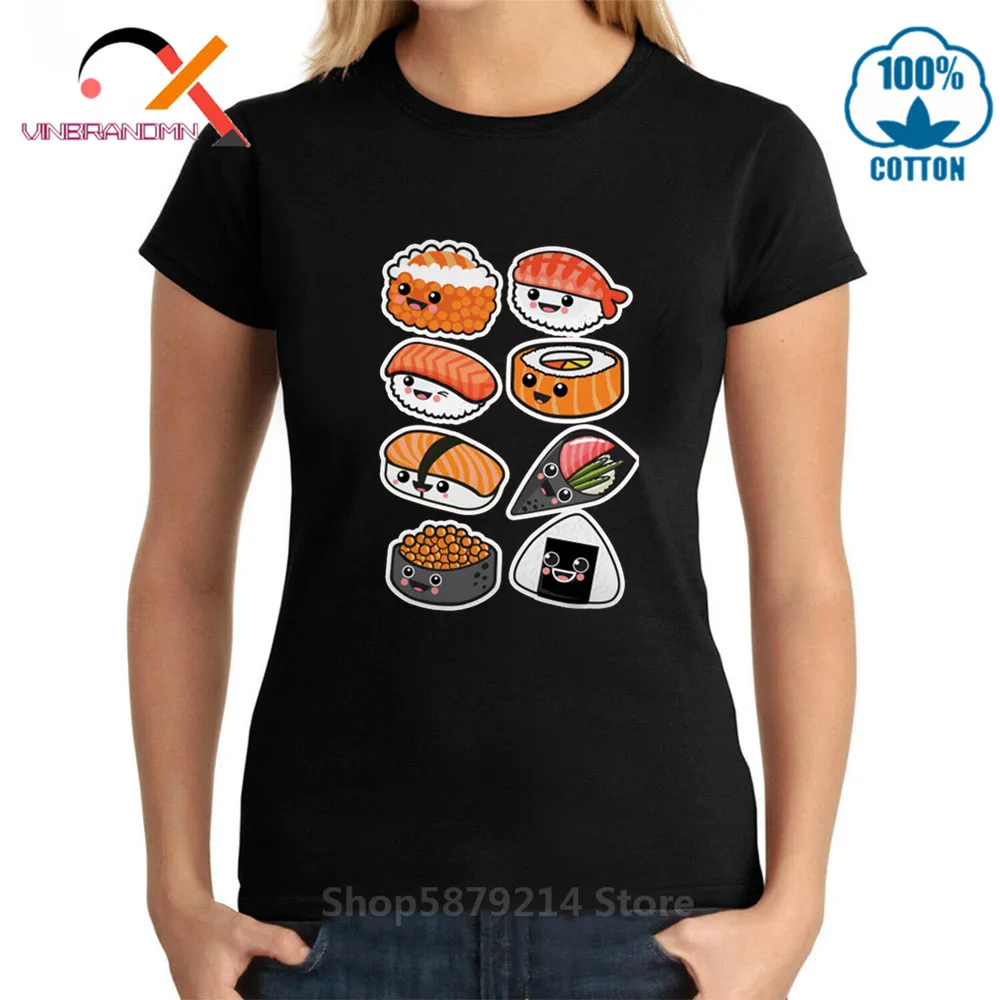 

Kawaii Sushi Salmon Novelty T-Shirt Camisetas Funny Sushi Family Japanese Food Tshirt Women Cartoon Lovely 100% Cotton Tee Shirt