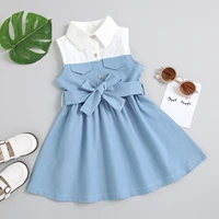 childrens clothing contrast color single breasted casual sleeveless a line skirt belt toddler girls summer princess dress 2 7 t