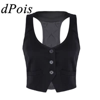 womens vests fashion v neck sleeveless button down fitted racer back classic vest shirts separate waistcoat for formal wear