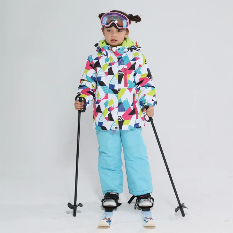 CSJ LightBlue Детский лыжный костюм, детский брендовый ветрозащитный водонепроницаемый теплый зимний комплект для девочек и мальчиков, зимняя Лыжная куртка и штаны для сноуборда - Цвет: CSJ LightBlue