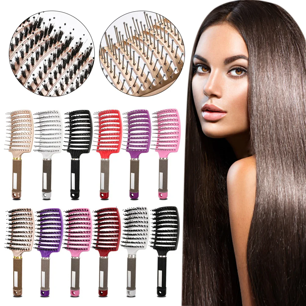 

Large curved comb ribs comb pig bristles anti-static curved massage comb nine-row comb styling curly hair plastic smooth hair