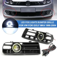 1pair led fog lights angel eyes lamp car front bumper grille grill cover with wire kit for golf mk4 1998 2004