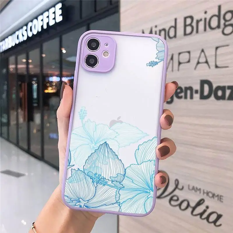 

Watercolor flowers gold leaves Phone Case For iPhone 12 11 Mini Pro XR XS Max 7 8 Plus X Matte transparent Purple Cover