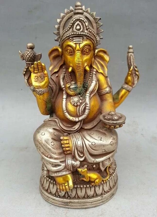 

SUIRONG---406 +++ 6,7 "тибетская Позолоченная серебряная Бронзовая статуя слона, голова Бога Ганеша