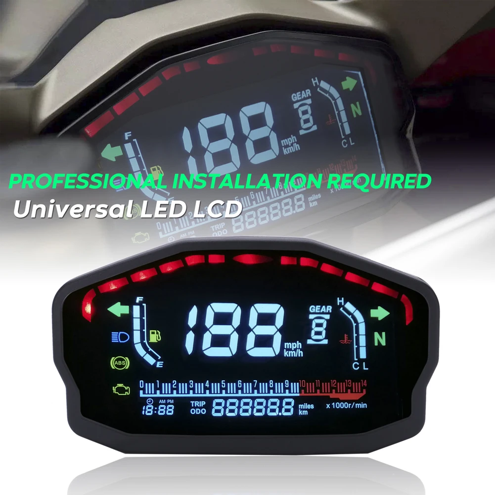 

Digital Motorcycle Speedometer LED Backlight Display Odometer Tachometer Oil Level Meter 12V Metal Widely Compatible Instruments