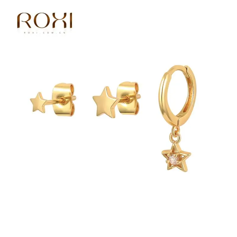 

ROXI 3PCS/Set Stars Jewelry Set Earrings for Women 925 Sterling Silver Earrings Women Piercing Stud Earring Pendientes Mujer