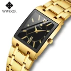 Мужские прямоугольные часы WWOOR 2020, роскошные золотые, черные часы с браслетом для мужчин, водонепроницаемые кварцевые наручные часы с датой, мужские часы с коробкой