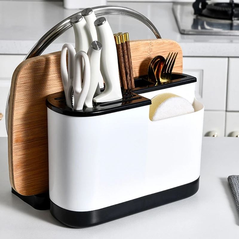 Multifunctional knife holder, cutting board, integrated kitchen storage rack, kitchen knife holder, chopsticks, pot cover knives high quality multifunctional kitchenware flatware storage holder stainless steel pot cover rack