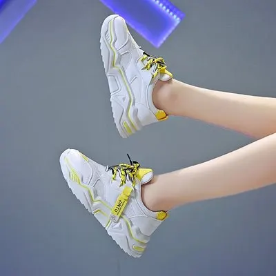 Цвет: желтый Vintage Women Dad Sneakers Fashion Light Breathable Women Casual Yellow White Mesh Shoes Platform Sneakers Tenis Feminino - Цвет: Цвет: желтый