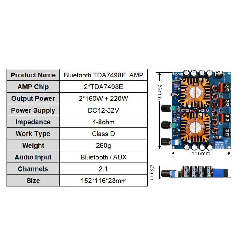 2*160 Вт + 220 TDA7498E Плата усилителя мощности сабвуфера совместимая с Bluetooth 2 1 каналов