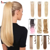 leeons 20 synthetic ponytail hair pieces heat resistant fiber straight ribbon clip in hair extension 21 colors brown black