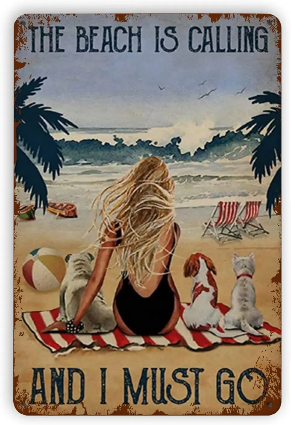 

Tin Sign Poster The Beach Is Calling And I Must Go Metal Wall Sign Beach Beach Home Wall Decoration Retro Metal Plate 12*8 Inch