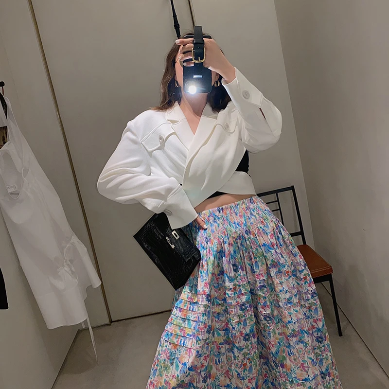 Женский топ с цветочным принтом Xiaojing весенний костюм юбкой модель 0421 года на