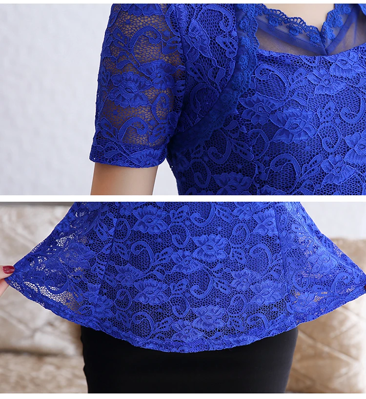 

Short-Sleeve Plus size New 2020 Summer Lace Shirt Women Tops Slim Elegant Lace Women Blouse Shirt