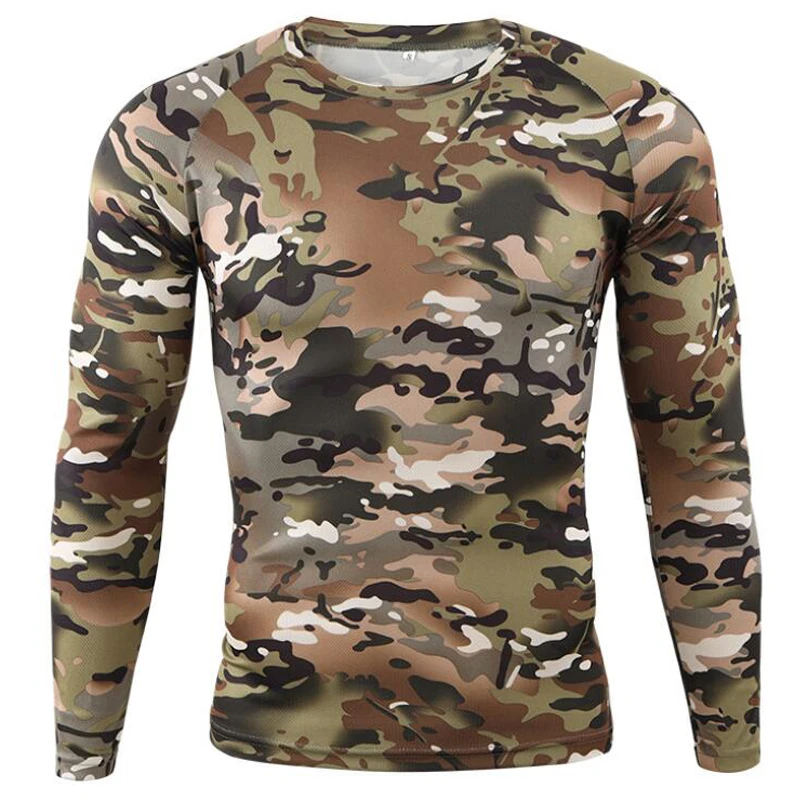 Quick Drying Long Sleeve T-shirt Men Autumn Outdoor Bike Running Fitness Mountaineering Bicycle Round Neck Camouflage T Shirts