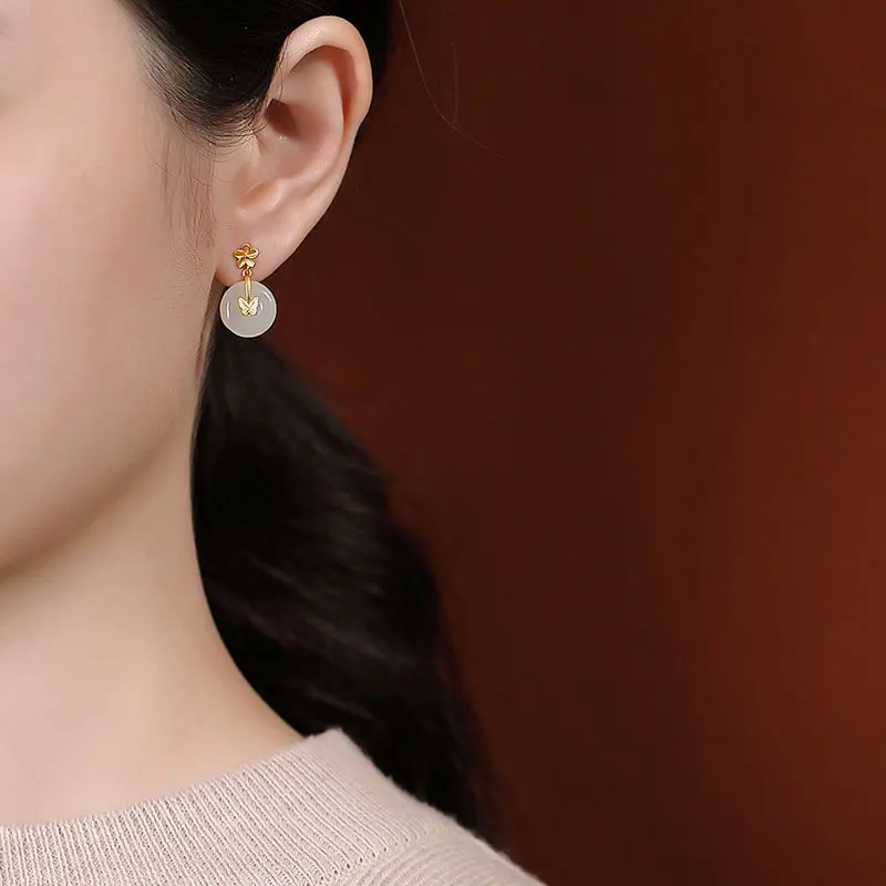 Женские серьги-подвески из серебра 925 пробы с натуральным нефритом | Украшения и