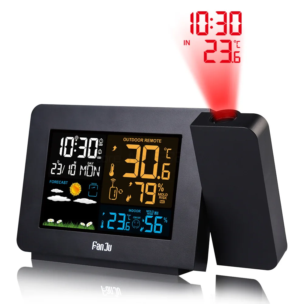 

Color Screen Weather Station Backlight LCD Digital Alarm Clock Projector Projection Clocks Weather Forecast Support 7 Languages