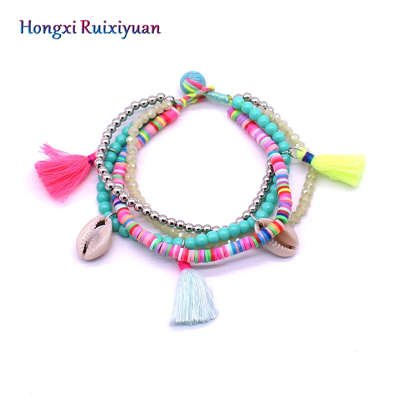 Многослойные браслеты с кристаллами для женщин богемные ручной работы из бисера