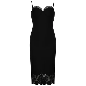 Высококачественное черно-белое Кружевное облегающее Бандажное платье из вискозы, элегантное Клубное вечернее платье