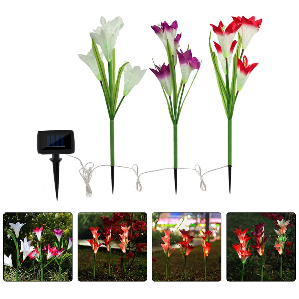 

1 Set of Simulate Lily Pin Lamp Decorative Solar Lamp Flower Waterproof Pin Lamp