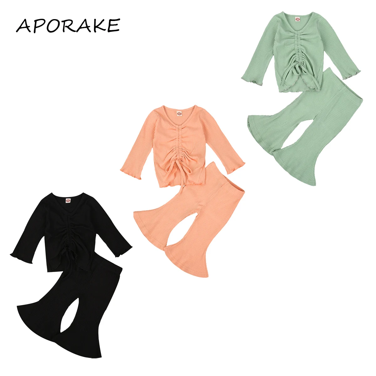 

2020 0-3Y Toddler Baby Girl Clothing Shrink Knited Long Sleeve Crop Top +Flare Pants Long Trousers Fall Kids Solid Outfits Set