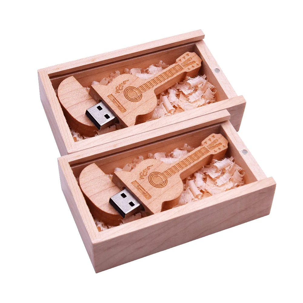 Usb флеш-накопитель на заказ с логотипом деревянная гитара + коробка USB 4 ГБ 8 16 32 64 2 0