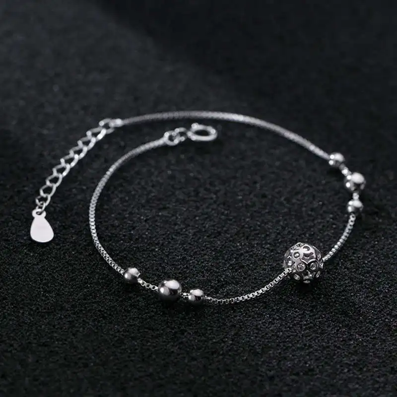 

PONYKISS Real S925 Sterling Silver Flower Beads Hollow Beads chain Bracelets Women Party Fine Jewelry Exquisite Chic Accessory