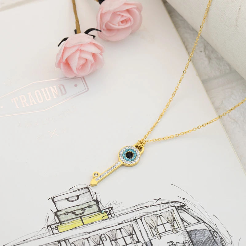 Ожерелье с подвеской глаз дьявола колье из нержавеющей стали и золота