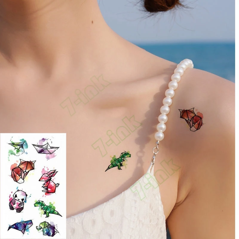 Водостойкая Временная тату наклейка милая Акварельная татуировка животное