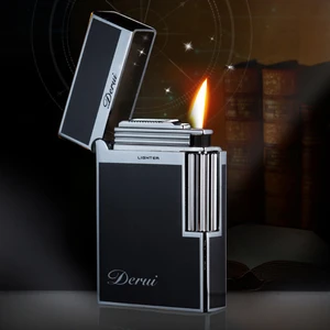 Derui Luxury Side Sliding Bright Sound Inflatable Butane Gas Lighter Metal Gas Open Flame Lighter Smoking Accessories Mens Gift