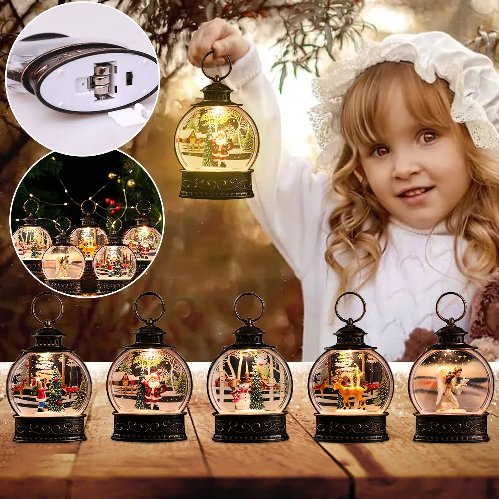

Christmas Decoration Home Lighted Snow Globe Christmas Santa Claus Lantern Water Lantern Glittering With Usb Battery Operated