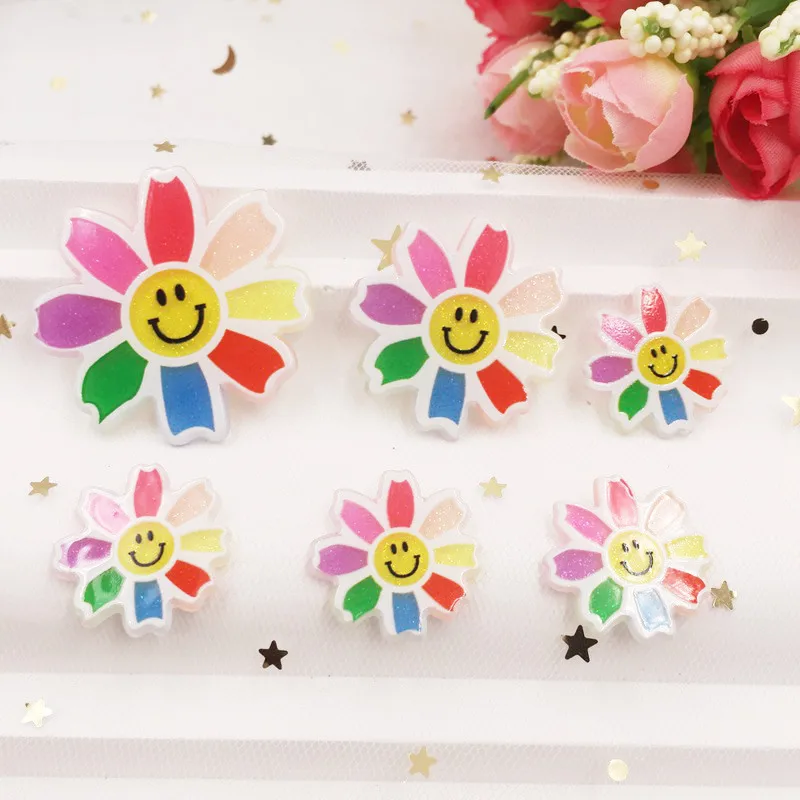 Улыбка цветной глиттер Подсолнух плоская задняя Стразы акриловый лист