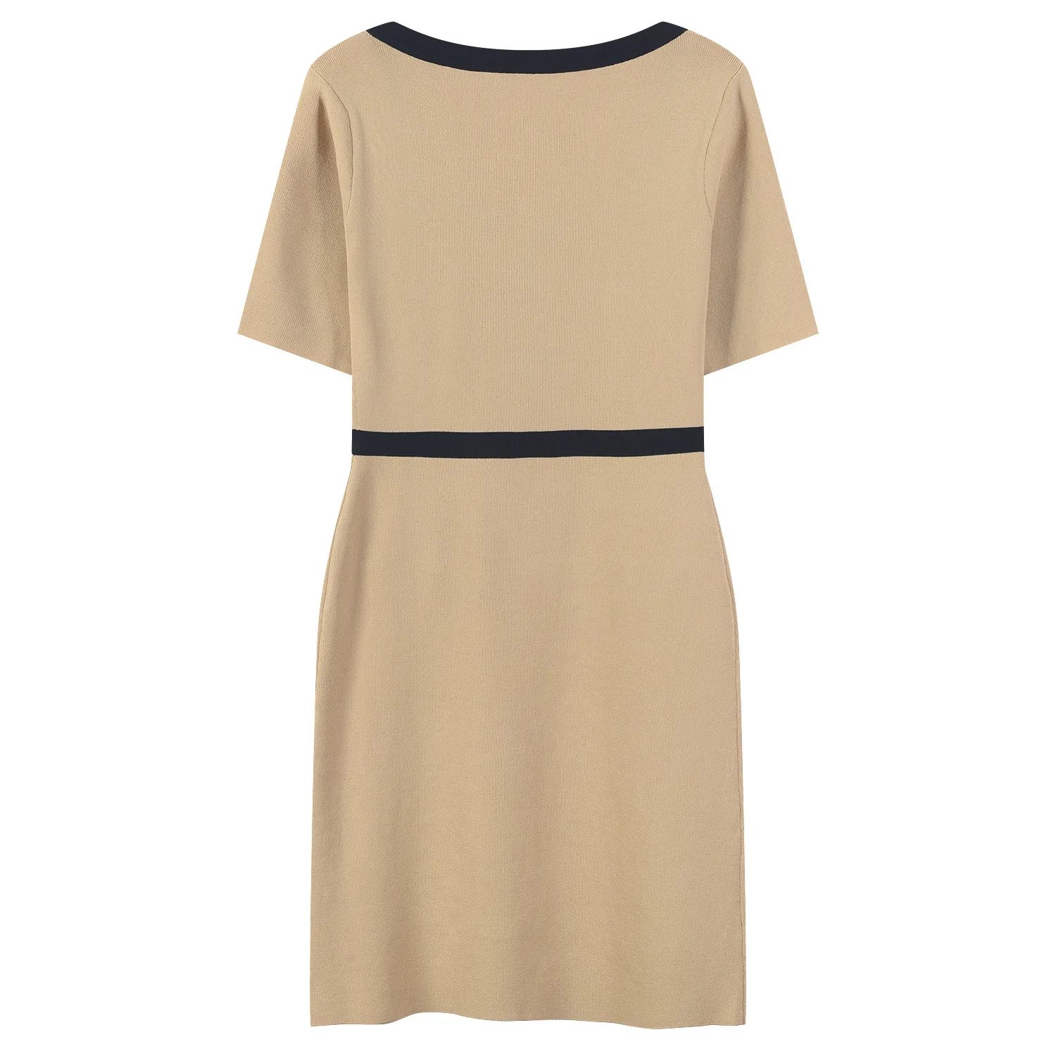 

ENGAGEMENT High Quality Spring/summer 2021 New Square Collar Contrast Knitted Dress Women's Short Sleeve Hip Sexy