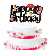cake toppers eyeshadow cosmetic bag lipstick cupcake topper women makeup cake flags kids girl birthday bride party baking diy