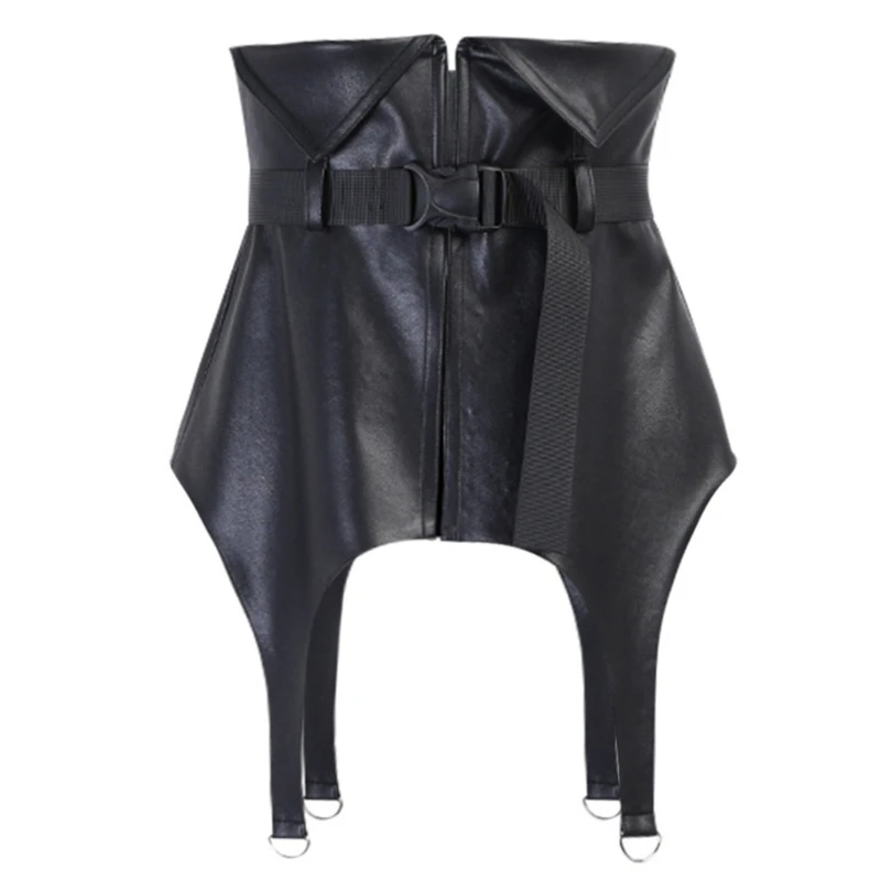 

Womens Gothic Faux Leather Corset Skirt Dress Waist Belt Adjustable Black Harness Buckle Bustier Waistband Peplum Bodice