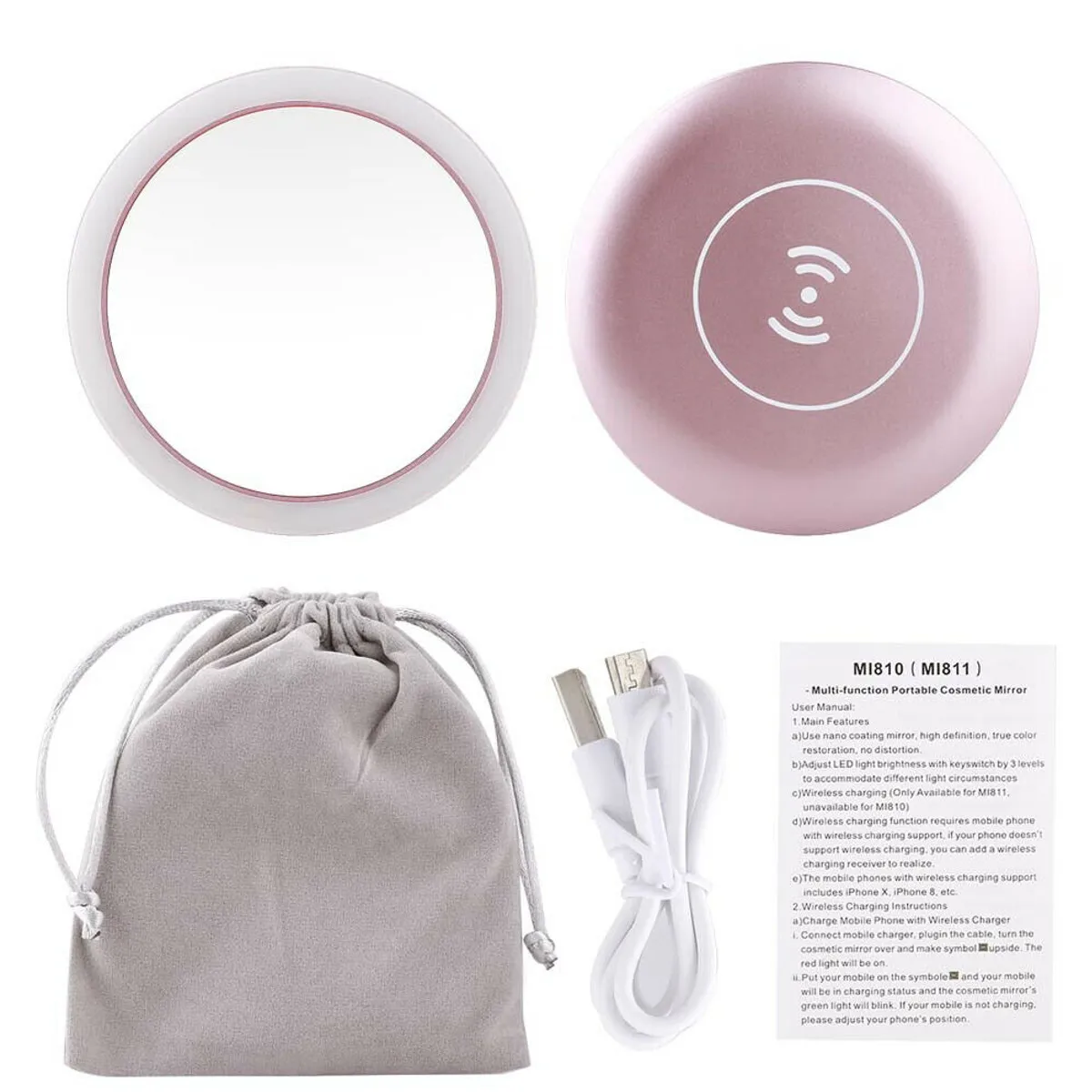 

Makeup Vanity Mirror Lights LED Lighted Portable Hand Cosmetic Magnification Light up Mirrors Compact Pocket Gift USB Charge