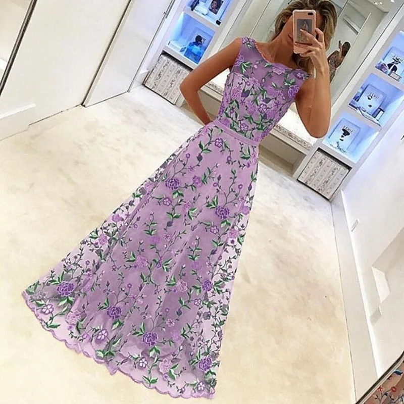 

Fashion New Sleeveless Evening Dress for Women Embroidery A-LINE Floor-Length O-Neck Birthday Dress for Women Donsignet