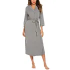 Халат женский, с V-образным вырезом и поясом, однотонный