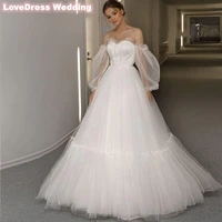 elegant white long sleeves wedding dresses 2021 off shoulder lace up boat neck a line appliques bridal gowns vestido de novia