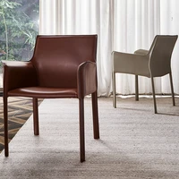 italian minimalist dining chair nordic light luxury backrest armrest stool simple model room saddle leather book chair