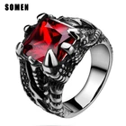 Мужское кольцо с красным камнем, нержавеющая сталь, когти дракона