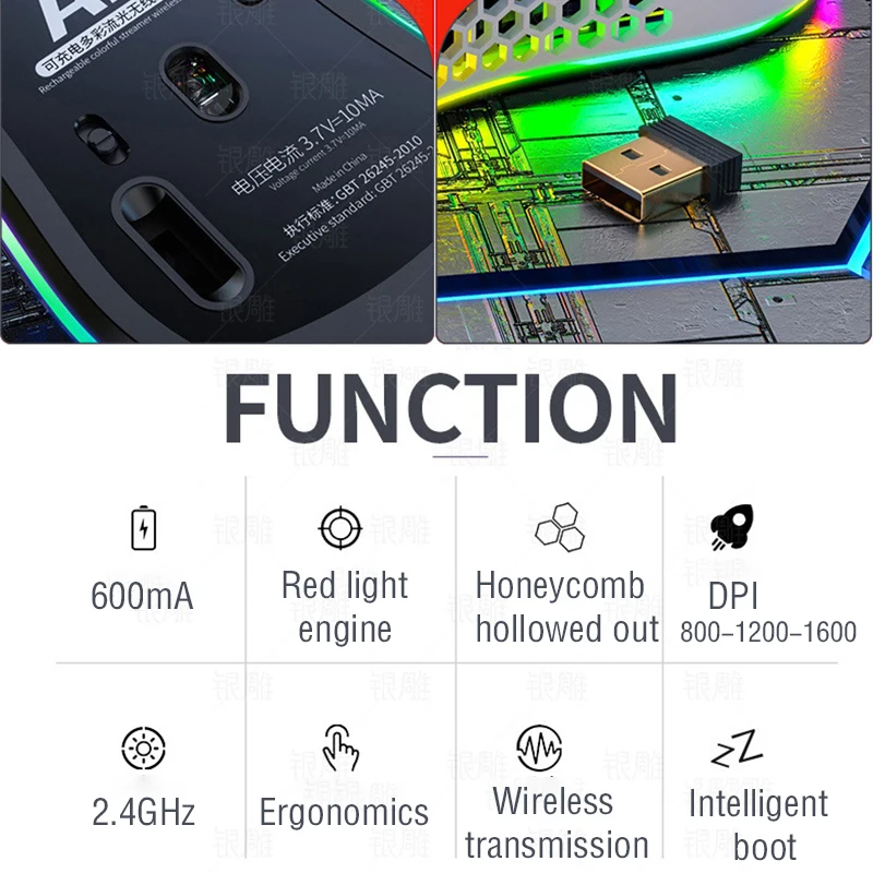 

POWKIDDY A3 Hollow-out Gaming Mouse 2.4G Wireless Mouse RGB Backlit Light Game Mouse Optical Computer Ergonomic For Laptop PC