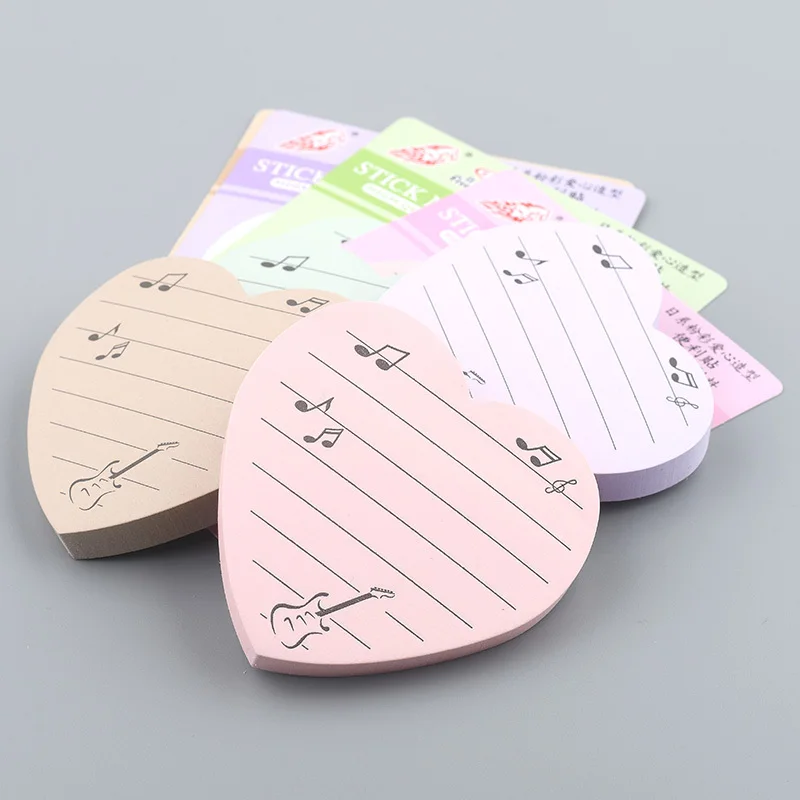 Heart-shaped Note Sticky Music Notes Stickers N Times Memo Pad Book Learning Piano Gift Stationery Notepad 1 Pack 80 Sheets | Канцтовары