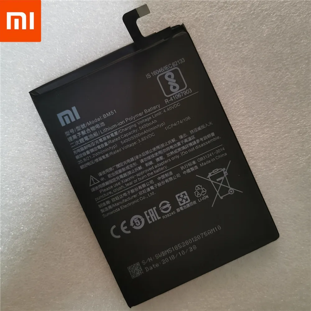 Оригинальная сменная батарея для Xiaomi Mi Max3 Max 3 BM51 настоящая батарея для телефона 5500 мАч+ Бесплатные инструменты+ Бесплатные наклейки
