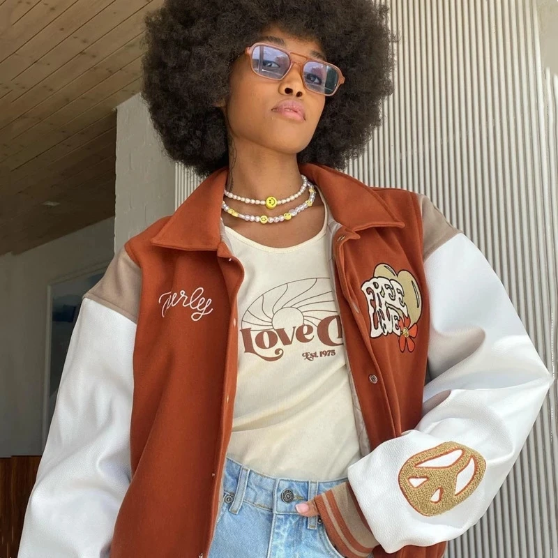 

Осенняя бейсбольная униформа, куртка-бомбер размера в стиле 1920-х годов, лоскутное пальто большого размера с пуговицами в стиле ретро, улична...